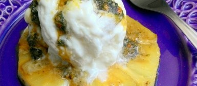 Abacaxi flambado com sorvete e pesto doce de hortelã