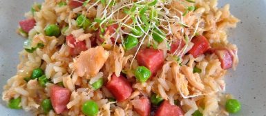 Arroz de sobras (com frango, peru, tender, pernil, lombo, etc.)