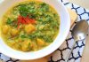 Batata doce e couve cozidas no curry