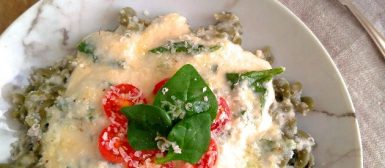 Massa com molho branco e espinafre (sem lactose, vegana)