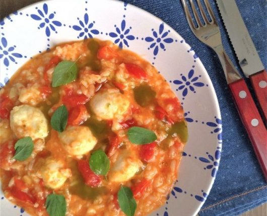 Risoto caprese com molho pesto