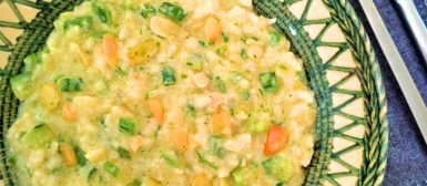 Risoto de abobrinha com queijo de cabra e amêndoas