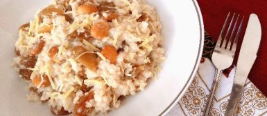 Risoto de amêndoas tostadas e uvas passas ao espumante