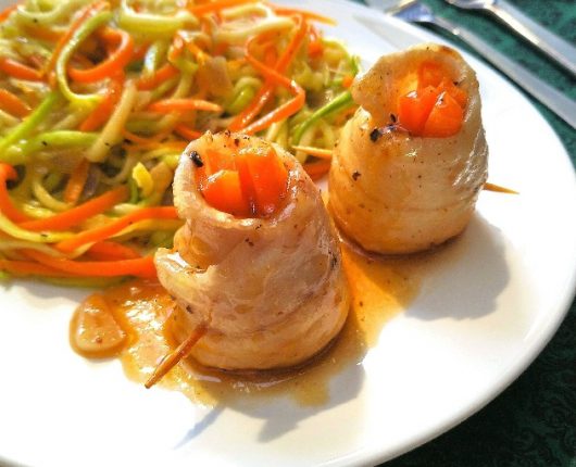 Rosetas de peixe com legumes