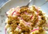 Salada de canjica com molho pesto