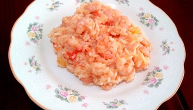 Risoto cremoso de camarão