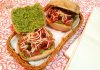 Sanduíche de carpaccio com pesto de rúcula