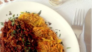 Maminha na cachaça com rösti de mandioquinha