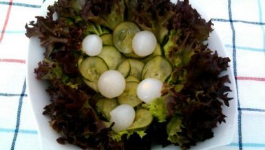Salada com pepino e conserva de cebolinhas